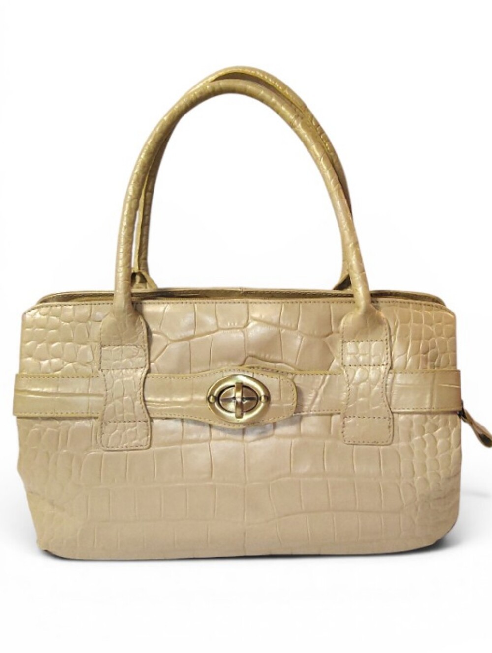 Michael Rome Designs Italian Leather Croc-Embossed Top-Handle Satchel Tote Bag.